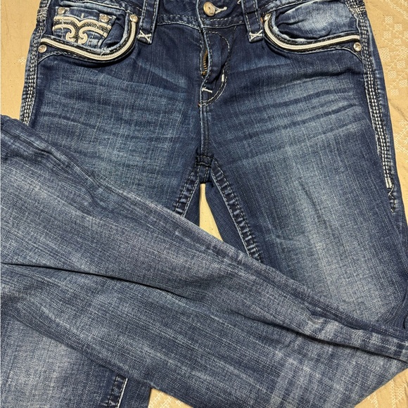 Rock Revival Blue Boot Cut Jeans with Embellished Pockets - Picture 2 of 2